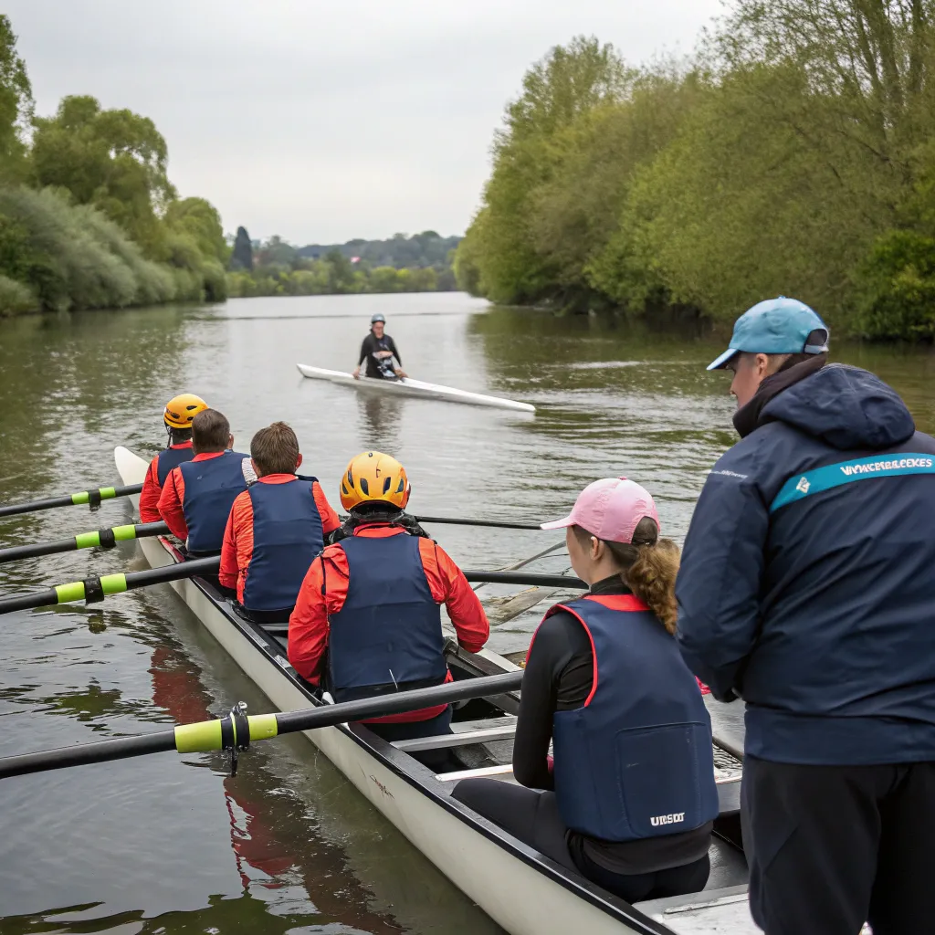 Experienced rowing instructors guiding students on the water